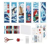 ORIGACH 6 Set Ocean Wave & Nautical Cross Stitch Bookmark Kit for Beginner