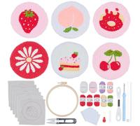 ORIGACH 6 Set Pink Punch Needle Coasters Kit with Pattern, Adhesive Felts, Yarn, Tools and Instruction Punch Needle Embroidery Kit for Beginners Adults DIY Mug Tufted Rug Making Set