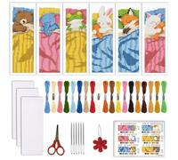 ORIGACH 6 Set Sleepy Friends Cross Stitch Bookmark Kit for Beginner with Backing Felt Floss Instructions DIY Stamped Embroidery Bookmark Kit with Bear Bunny Sleeping Animals for Adults, Book Lovers