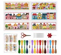 ORIGACH 6 Set Small Houses Cross Stitch Bookmark Kits for Beginner, Little Town Stamped Cross Stitch Kits with Instructions for Adults Bookmarks Lovers