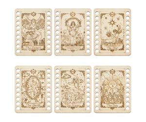 ORIGACH 6 Set Tarot Embroidery Thread Organizer Cards, Wooden Embroidery Floss Storage Holders with 18 Positions Needlework Thread Holder for DIY Sewing Storage Thread, 12x9 cm