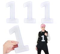 ORIGACH 8 Inch 4 Pcs Large White Chenille Number Self Adhesive Patches Stickers Sew on Numbers for Fabric Clothing Costume DIY Decors, Number 1