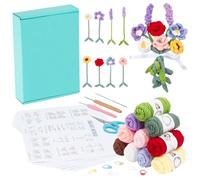 ORIGACH 8 Sets Crochet Flower Bookmarks Kit for Beginners Adults DIY Orchid Rose Sunflower Lavender Starter Crochet Kit to Make Flower Bouquet Bookmarks with Step by Step Video Tutorial, Instruction
