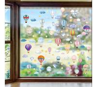ORIGACH 9 Sheets Hot Air Balloons Window Clings Watercolor Hot Air Balloon Double Sided Window Decals Cloud Star Bird Anti-Collision Glass Window Shower Door Stickers Nursery Bedroom Living Room