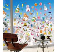 ORIGACH 9 Sheets Summer Gnomes Window Clings Tropical Fruits Popsicles Sunglasses Wall Glass Window Stickers Decals Summer Party Favors for Home Cafe Glass Door Window Decor