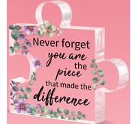ORIGACH Acrylic Puzzle - Coworker Leaving Gift: 'Never Forget You Are The Piece' with Eucalyptus Leaf Pattern, 4.7 x 4.7 Inch, 1 Set, 1 Puzzle, 1 Piece, 1 Count, Adults, Tabletop