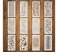 ORIGACH Animal Texture Stencils for Painting on Wood Wall, 12 Pcs Reusable Pattern Layering Stencils Templates for Painting on Wood, Wall, Canvas & Furniture, 9.84 x 4.7 inch