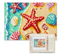 ORIGACH Beach Sea Shells Starfish Latch Hook Rug Kits, Color Stamped Grid Cloth Handmade Rug, Pattern Printed Carpet Kit, DIY Crochet Rug for Adults Home Decoration Festival Gifts 52 x 38 cm