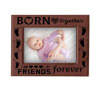 ORIGACH Born Together Friends Forever Enough Engraved Leather Picture Frame Hanging/Tabletop Friendship Leather Photo Frame for Bestie Friends Gift - Fits 5x7 Inch Photo