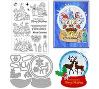 ORIGACH Christmas Gnome Clear Stamps and Dies Set for Card Making Xmas Tree Santa Claus Snowman Elk Merry Christmas Words Silicone Stamps Cutting Dies for DIY Scrapbooking Craft Xmas Card Decor