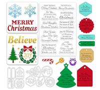 ORIGACH Christmas Sentiments Words Stamps Die and Stencils Sets for Card Making Christmas Greeting Phrase Metal Cutting Die Stamp and PET Template Sets for DIY Scrapbooking Album Decorative