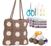 ORIGACH Crochet Kit for Beginner Adult, Crochet Granny Square Daisy Bag Kit Shoulder Bag Handbag Crochet Set with Step by Step Video Tutorial, Instruction, Yarn, Hook, Accessories, Dark Khaki