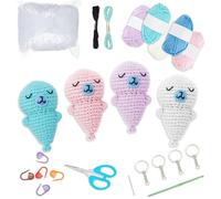 ORIGACH Crochet Kit for Beginner Adults, 4 Pcs DIY Sleeping Seal Starter Crochet Kit, Complete Amigurumi Crochet Set with Step by Step Video Tutorial, Instruction, Yarn, Hook, Accessories