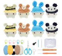 ORIGACH Crochet Kit for Beginner Adults, 8 Set Lovely Mushroom Baby with Animal Hat Starter Crochet Kit with Step by Step Video Tutorial, Instruction, Yarn, Hook, Accessories