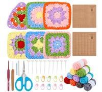 ORIGACH Crochet Kits for Beginners 6 Types Crochet Granny Square Kit with Step-by-Step Instructions, Enough Yarn and Blocking Mat, Crocheting Set for Starter Adults, Style 2