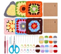 ORIGACH Crochet Kits for Beginners 6 Types Crochet Granny Square Kit with Step-by-Step Instructions, Enough Yarn and Blocking Mat, Crocheting Set for Starter Adults, Style 2