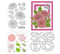 ORIGACH Dahlia Layering Stencil Stamp and Die Set for Card Making, Flower Stencil Template Silicone Clear Stamps and Metal Die Sets for DIY Scrapbooking Photo Album Crafting