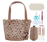 ORIGACH DIY Crochet Handbag Kit, Hollow Out Flower Crochet Tote Bag with PU Leather Band Base Beaded Tassel Include Yarn, Crochet Hooks, Markers Instruction and Video Tutorials