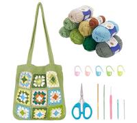ORIGACH DIY Crochet Tote Bag Kit for Adults, Green Crochet Granny Square Shoulder Bag Set for Starter, Complete Crochet Accessories Tools to Make a Bag with Instruction and Video