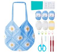 ORIGACH DIY Daisy Crochet Bag Kit for Beginners Adults, Crochet Granny Square Bag Kit with Instruction Video Tutorials, Light Blue