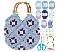 ORIGACH DIY Granny Square Crochet Bag Kit with Simulated Bamboo Handle for Beginners Adults Crochet Granny Square Handbag Starters Kit with English Instruction Video Tutorials