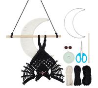 ORIGACH DIY Macrame Halloween Spooky Bat Wall Hanging Tapestry kit Handmade Black Bat with Moon Door Hanging kit with Step by Step Video Tutorial for Halloween Party Decoration