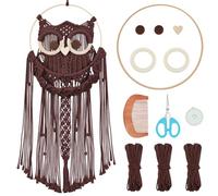 ORIGACH DIY Macrame Owl Wall Hanging Tapestry Kit Brown Cotton Handmade Macrame Owl Kit with Video Tutorial Woven Macrame Cute Wall Hanging Decor for Bedroom Living Room Balcony Entryway