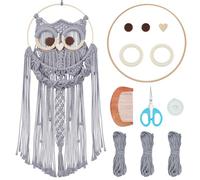 ORIGACH DIY Macrame Owl Wall Hanging Tapestry Kit Dark Gray Cotton Handmade Macrame Owl Kit with Video Tutorial Woven Macrame Cute Wall Hanging Decor for Bedroom Living Room Balcony Entryway