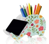 ORIGACH Elephant Shape Pencil Holder With Phone Stand Pen Pencil Holders for Desk Office Decor Accessories with Phone Stand Marker Brush Holders Desk Organizer, Flowers