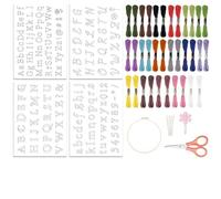 ORIGACH Embroidery Starter Kit for Beginners Adult, Pre-Printed Alphabet & Floral Water Soluble Stabilizer Patterns with Embroidery Hoop, Floss, Needles & Tools