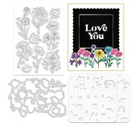 ORIGACH Flower Layering Stencil Stamp and Die Set for Card Making, Floral Stencil Template Silicone Clear Stamps and Metal Die Sets for DIY Scrapbooking Photo Album Crafting