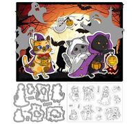 ORIGACH Halloween Cat Clear Stamps and Cutting Dies for Card Making, Cat Silicone Transparent Stamps and Die Set for Halloween DIY Craft Scrapbooking Photo Album Journaling
