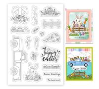 ORIGACH Happy Easter Clear Stamps Easter Bunny Eggs Truck Words Silicone Stamps for Cards Making DIY Scrapbooking Photo Album Decoration