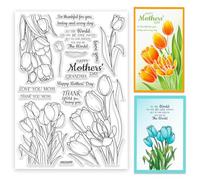 ORIGACH Happy Mother's Day Clear Stamps Tulips Sentiments Silicone Stamps for Cards Making DIY Scrapbooking Photo Album Decoration, 29.7x21cm/11.7x8.3inch