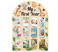 ORIGACH Jungle Animals My First Year Baby Growth Photo Display Wood Board