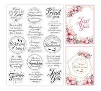 ORIGACH Large Greeting Sentiments Clear Stamps for Cards Making, Circle Words Silicone Stamps for DIY Scrapbooking Journaling Photo Album, 29.7x21cm