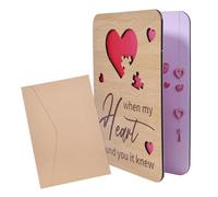 ORIGACH Large Wooden Anniversary Greeting Card with Envelope, Wooden Card for Sending Birthday Anniversary Wishes, Heart & Words Pattern