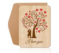ORIGACH Large Wooden Anniversary Greeting Card with Envelope, Wooden Wedding Card for Sending Anniversary Wishes, Heart Tree & Love Words Pattern
