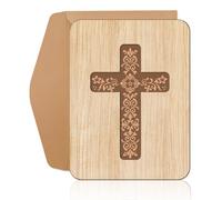 ORIGACH Large Wooden Christians Church Greeting Card with Envelope, Wooden Card for Friends Colleagues Family, Cross Pattern