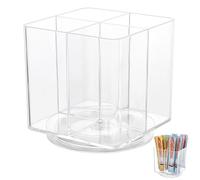 ORIGACH Lickable Cat Treats Organizer with 4 Compartments, Lazy Susan Plastic Squeeze Up Cat Food Storage Container, Clear Wet Cat Treats Storage for Kitchen Cabinet Pantry Shelf Countertop, Square