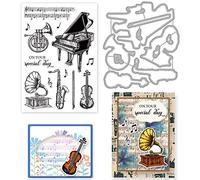 ORIGACH Musical Instruments Clear Stamp and Dies for Card Making Music Score Notes Dies and Stamps Set for DIY Scrapbooking Album Decorative