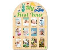 ORIGACH My First Year Baby Growth Photo Display Wood Board - 12 Months Newborn Milestones Photo Board - Neutral Baby Keepsake Board 1st Birthday Party Nursery Decor New Mom Gift - Golf Element