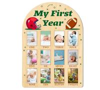 ORIGACH My First Year Baby Growth Photo Display Wood Board - 12 Months Newborn Milestones Photo Board - Neutral Baby Keepsake Board 1st Birthday Party Nursery Decor New Mom Gift - Football