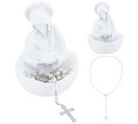 ORIGACH Our Lady of Grace Statue Virgin Mary Keepsake with Rosary Necklace Jewelry Holder Blessed Mother Resin White Statues Catholic Gifts for Women Religious Home Decor, 4.72inch