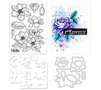 ORIGACH Realistic Magnolia Flower Stamps and Die and Layering Coloring Stencil Bundle for Card Making Album Arts Crafts Supplies