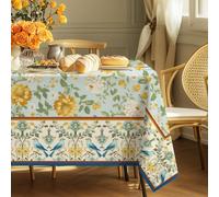 ORIGACH Rustic Floral Rectangular Tablecloth, Flower and Bird Vintage Table Cloth Seasonal Table Cover for Home Kitchen Picnic Dinner Birthday Party Supplies Favors, 229 x 152 cm