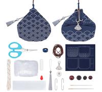 ORIGACH Sashiko Coin Purse Kit for Beginners Adults Handmade Japanese Wave Pattern Sashiko Fabric Embroidery Bag Kit with Instruction DIY Sewing Bag Gifts