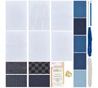 ORIGACH Sashiko Kit Embroidery Mending Patchwork Kit for Adults & Beginners - Complete with Guided Instructions, Water Soluble Adhesive Patterns & Stabilizer - Simplify Fabric Mending Kit