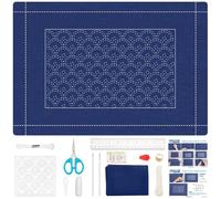 ORIGACH Sashiko Kit for Beginners Adults, DIY Sashiko Tea Coffee Mat Kit with Instructions Easy Sashiko Embroidery Coffee Mat for Housewarming Gift