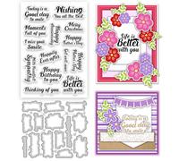 ORIGACH Sentiments Clear Stamps and Metal Cutting Dies Set for Card Making Blessing Words Silicone Stamp and Die Cuts Set for DIY Scrapbooking Album Paper Craft Template